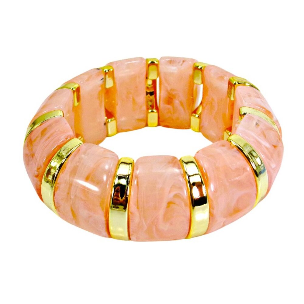 Pink and gold stretch bracelet with acrylic beads 1.05" wide, 7.5" long New